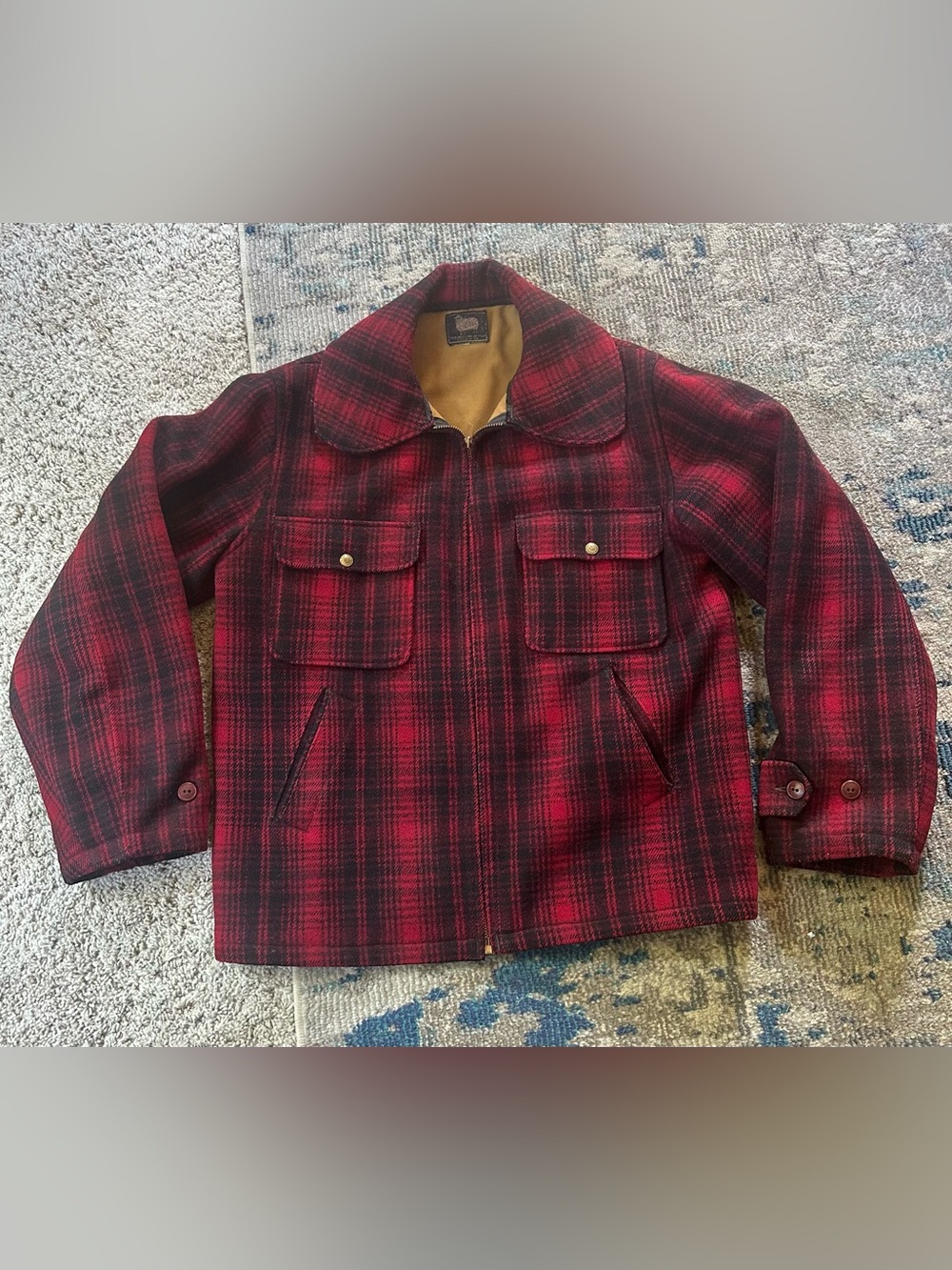 Vintage 50s WOOLRICH Mackinaw Wool Red Black Plaid Lined Coat Jacket Men’s
